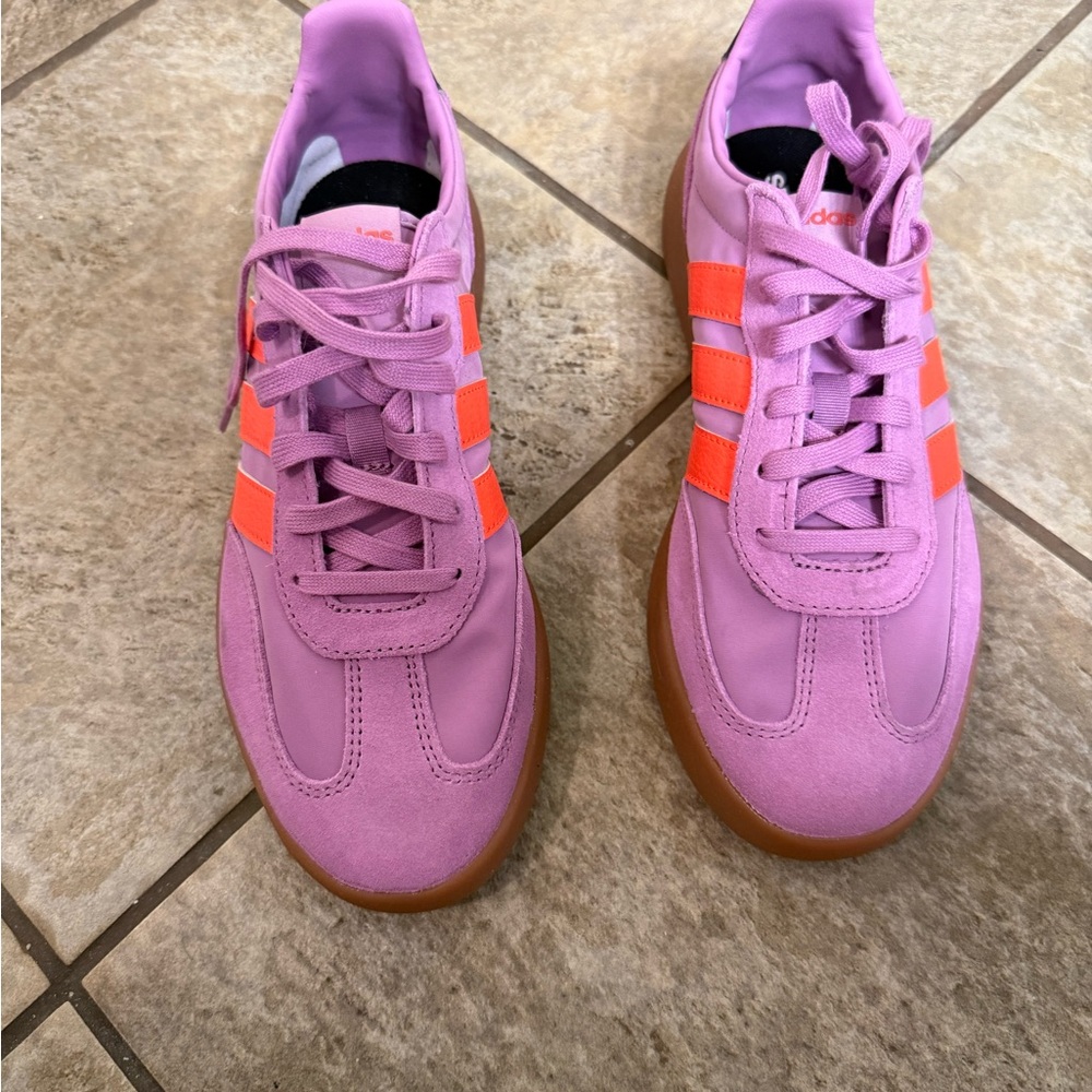 adidas Pink Sneakers with Orange Three-Stripes
